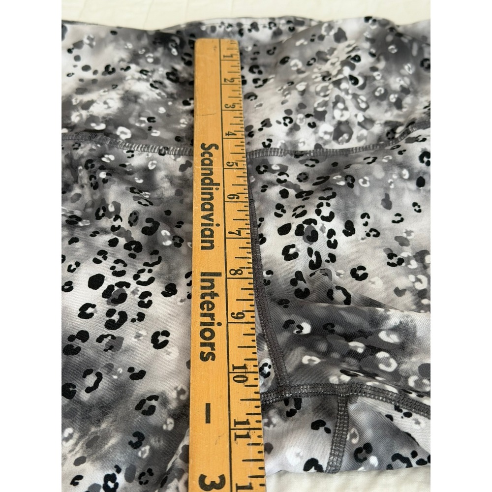 Reebok Womens Gray Leopard Animal Print High Waisted Leggings Side Pockets L - Picture 2 of 9